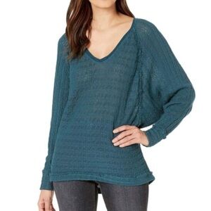 We The Free Thien’s Hacci Deep Blue V-Neck Sweater Size M Boho Lightweight